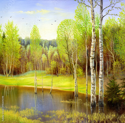 Naklejka - mata magnetyczna na lodówkę autumn landscape, canvas, oil