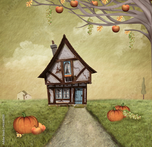 Fototapeta do kuchni Autumnal country house - painted style