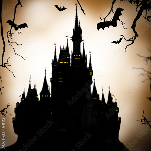 Obraz na płótnie canvas dwuczęściowy "dyptyk" Upiorny halloween tło z zamkiem