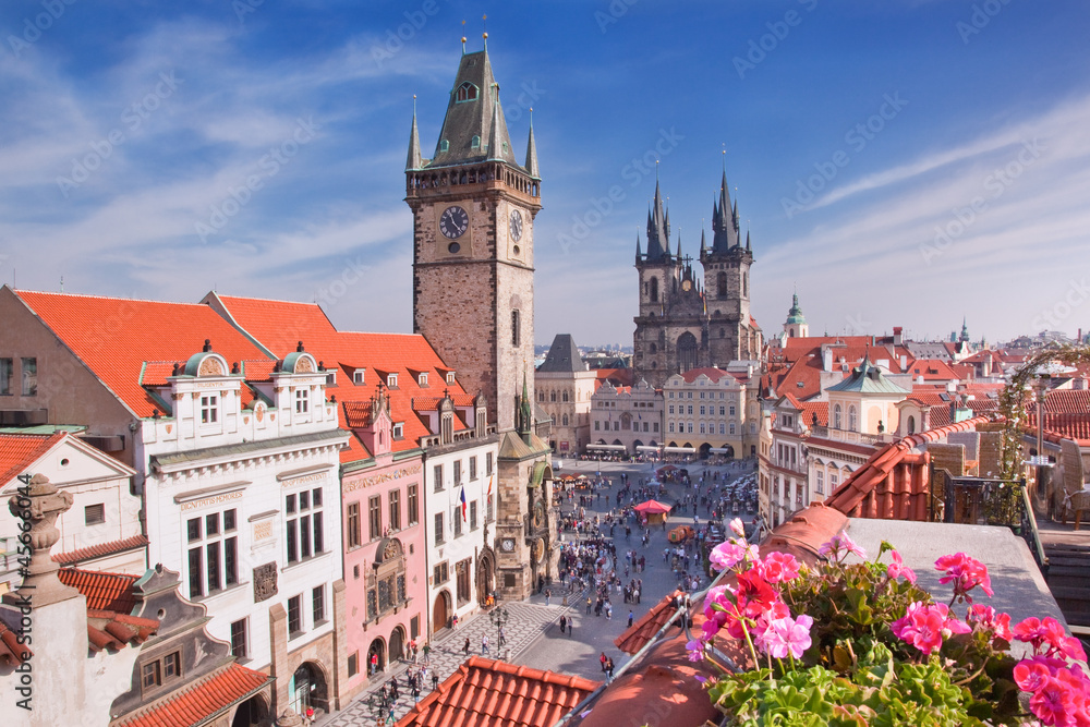 Prague Cathedral and Clock Tower - obrazy, fototapety, plakaty 