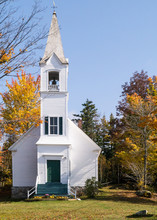 Classic White Church In Autumn