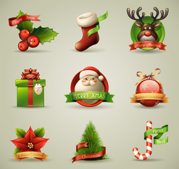 Wall Mural - Christmas icons collection, detailed illustration