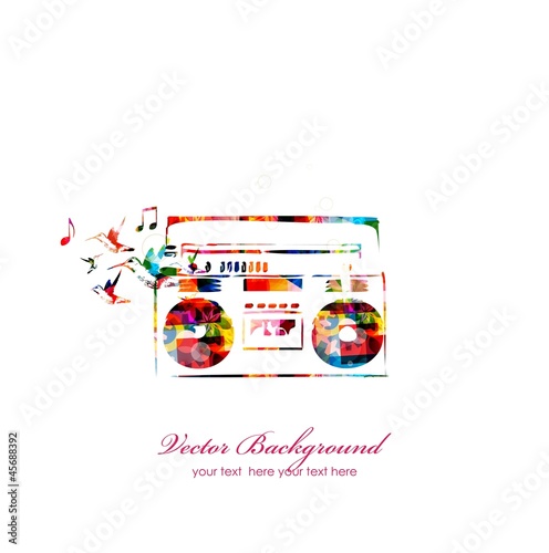 Obraz na płótnie canvas trzyczęściowy "tryptyk" Kolorowe tło muzyczne z magnetofonem