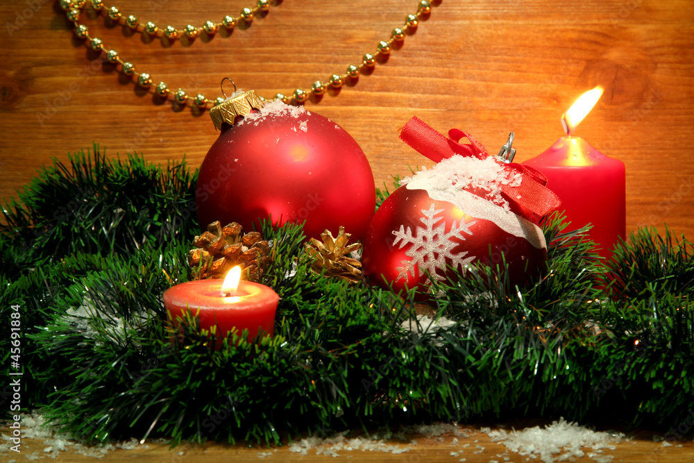 beautiful Christmas composition on wooden background