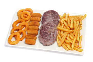 Wall Mural - spanish combo platter with burgers, croquettes, calamares and fr