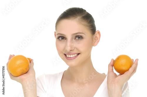 Fényképezés portrait of beautiful young woman with fruits - isolated