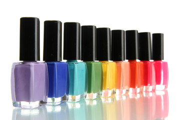 Wall Mural - Group of bright nail polishes isolated on white