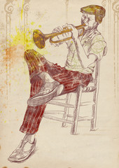 Sticker - trumpeter, hand drawing, this is original sketch