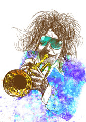 Poster - trumpeter, hand drawing, this is original sketch