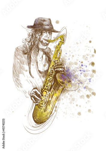 Dekoracja na wymiar  saksofonista-rysunek-odreczny-to-jest-oryginalny-szkic