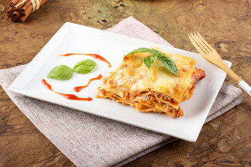 Wall Mural - Lasagna with tomato and bechamel sauce