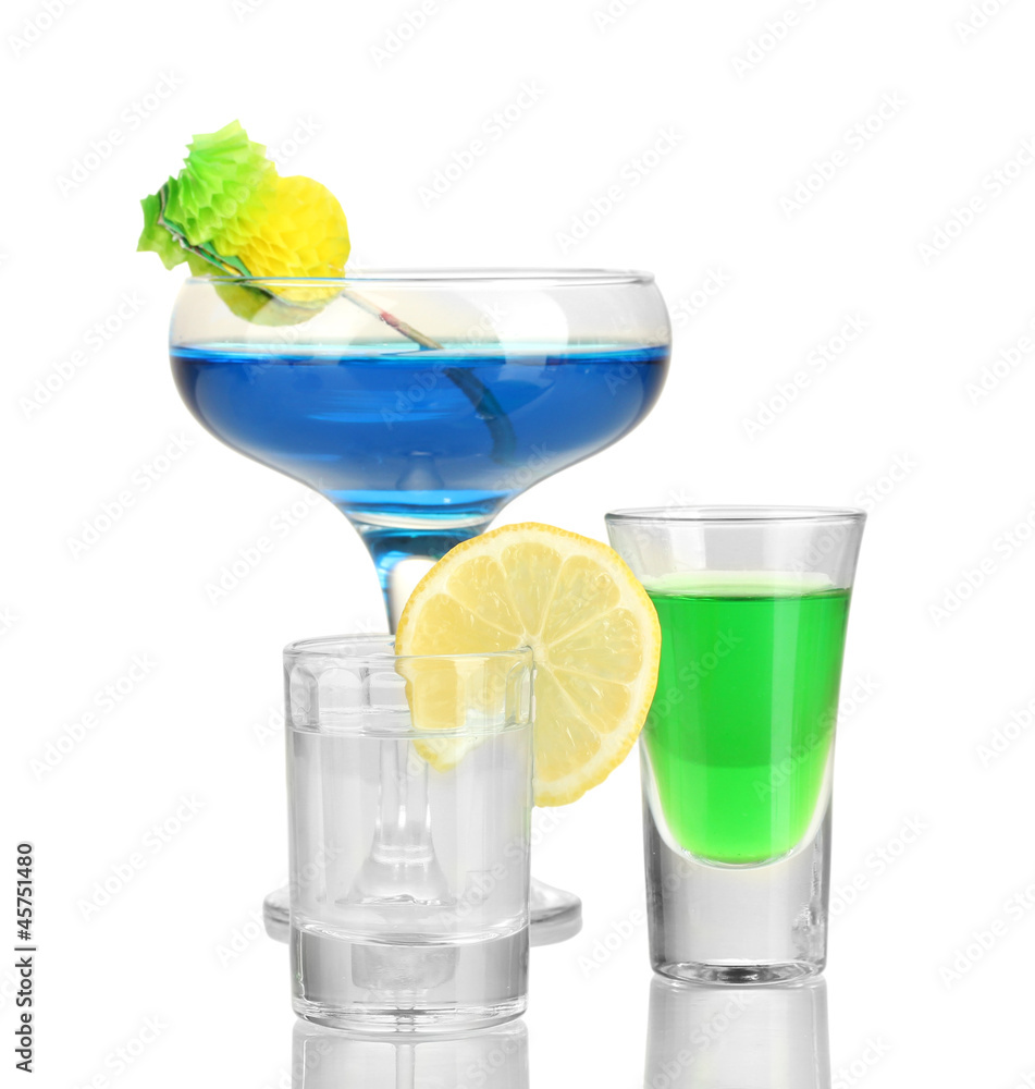 a variety of alcoholic drinks isolated on white