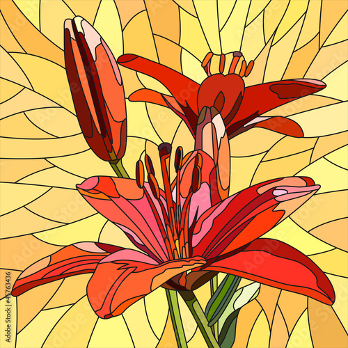 Obraz w ramie Vector illustration of flower red lilies.