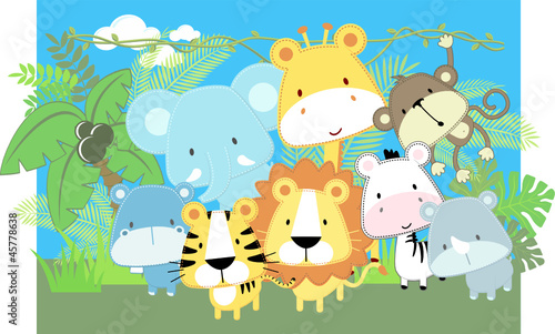 Naklejka ścienna cute vector baby jungle animals