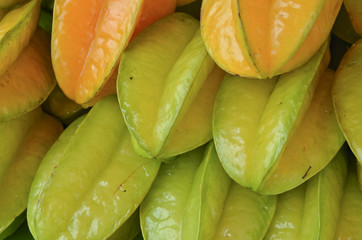 The pile of tropical fruit or Carambola fruit was managed