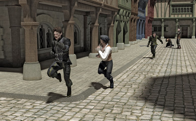 Fototapete - Chase through a Medieval Street