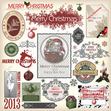 Set Of Vector Christmas Designs And Vintage New Year Labels. Ele