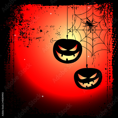 Obraz na płótnie canvas czteroczęściowy "tetraptyk" Tło halloween - dwie dynie i pajęczyna