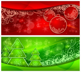 Christmas two background with trees and balls