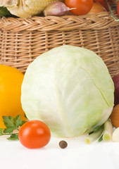 Canvas Print - fresh vegetable food and spices on white