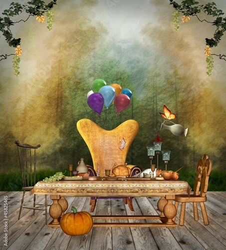 Fototapeta na wymiar Thanksgiving banquet - digital painted style