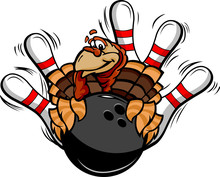 Bowling Thanksgiving Holiday Turkey Cartoon Vector Illustration