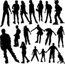 Rollerskating Silhouettes - Vector