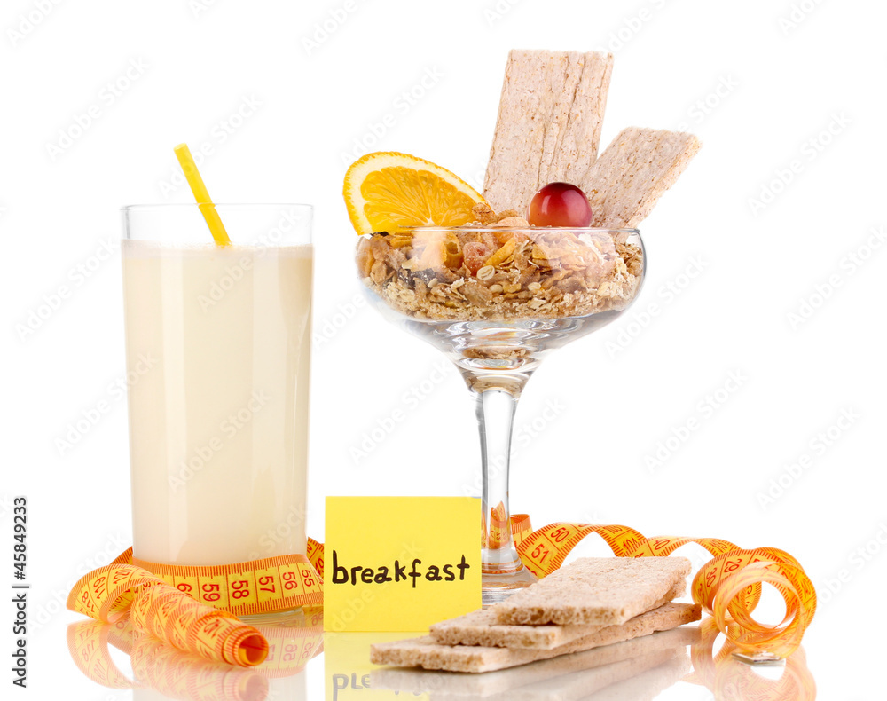 Dietary foods for breakfast isolated on white