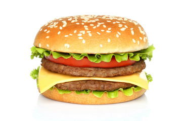 Big hamburger on white background