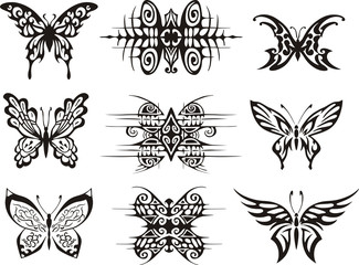 Wall Mural - Set of symmetric butterfly tattoos