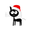 funny and cute cat with red christmas hat vector