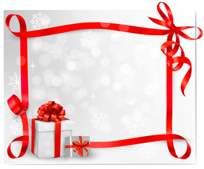 Leinwandbilder - Holiday background with red gift bow with gift box