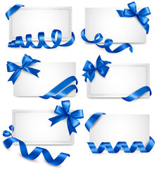 Poster - Set of gift card notes with blue bows with ribbons