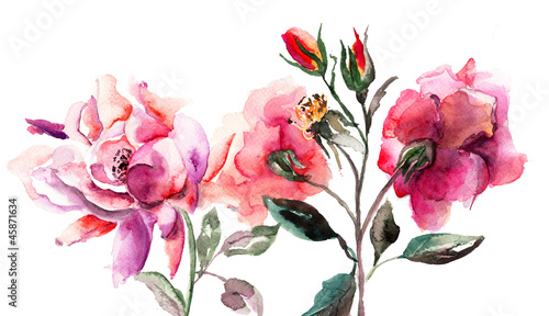 Fototapeta dla dzieci Beautiful Roses flowers, Watercolor painting