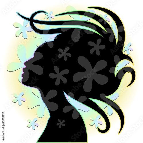 Naklejka dekoracyjna Hair Stylist Woman's Portrait with Flowers-Donna Coiffeur Logo