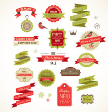 Christmas Vintage Labels, Elements And Illustrations