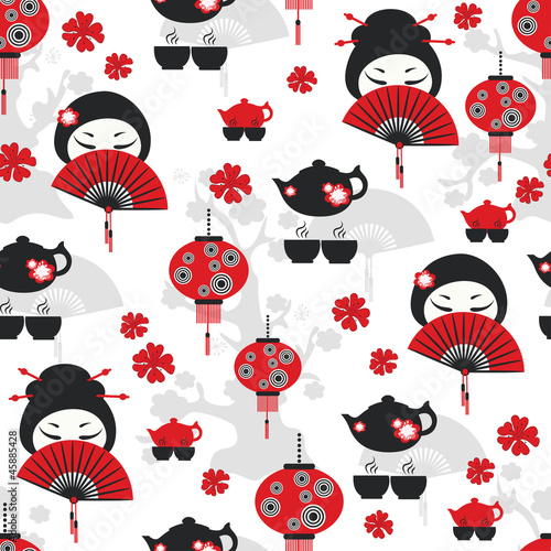 Naklejka na meble East tea time seamless pattern