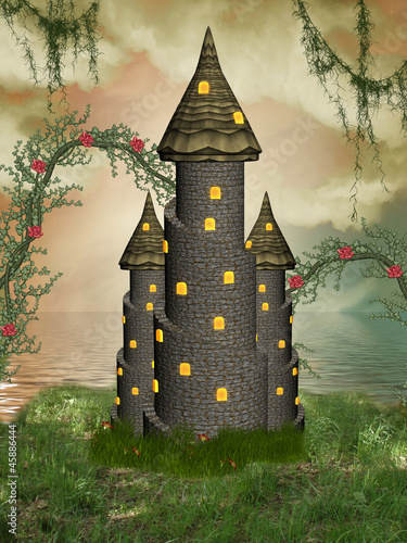 Obraz na płótnie canvas trzyczęściowy "tryptyk" Zamek fantasy