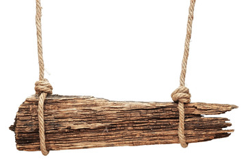 Old wooden board with rope