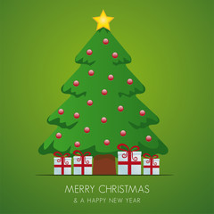 Poster - christmas tree and gifts green background