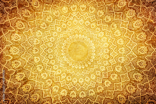 Plakat na papierze fotorealistycznym Tło grunge z orientalnymi ornamentami.