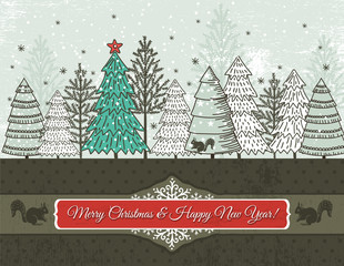 Wall Mural - christmas background with christmas trees, vector