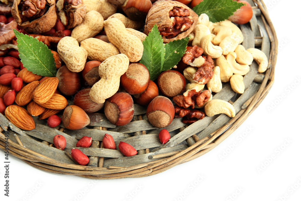assortment of tasty nuts, isolated on white