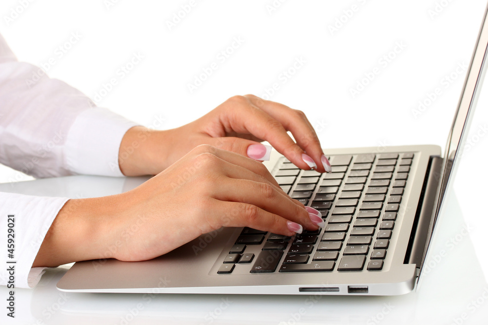 business woman's hands typing
