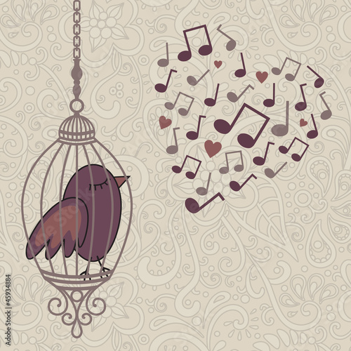 Naklejka na szafę bird-singing-in-the-cage