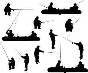 Wall Mural - fishermen in silhouettes collection isolated on white