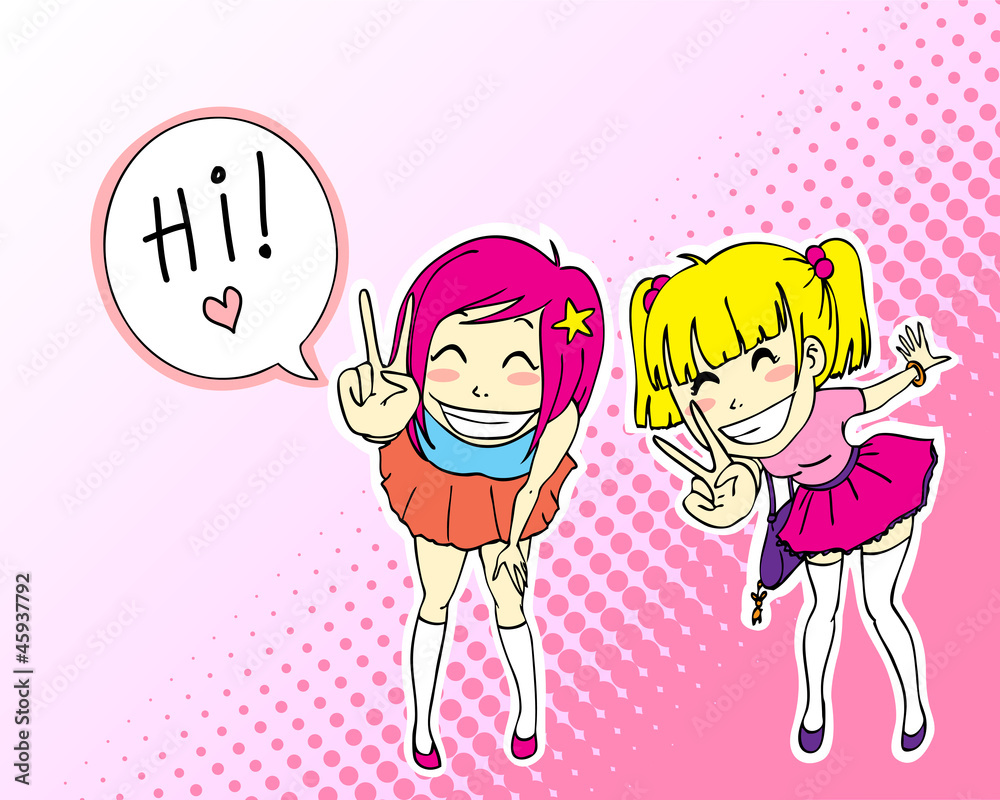 Happy Manga Style Teenage Girls Wall Mural Wallpaper Murals Ayelet Keshet Happy Manga Style Teenage Girls Wall Mural Wallpaper Murals Ayelet Keshet