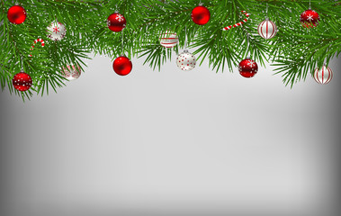 Wall Mural - Fir branches  decorated with Christmas baubles