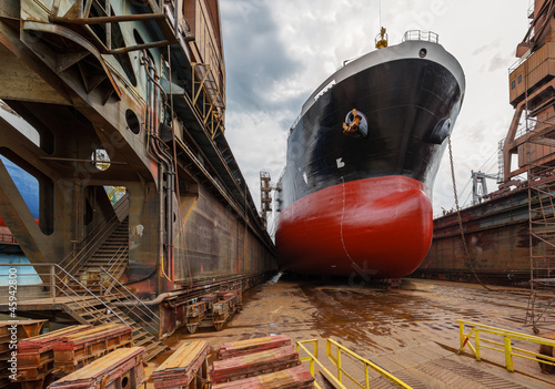 Naklejka na drzwi A large tanker in shipyard Gdansk, Poland.