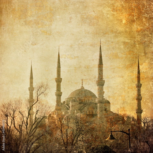 Fotoboard na płycie Obraz rocznika niebieskiego meczetu, istambul